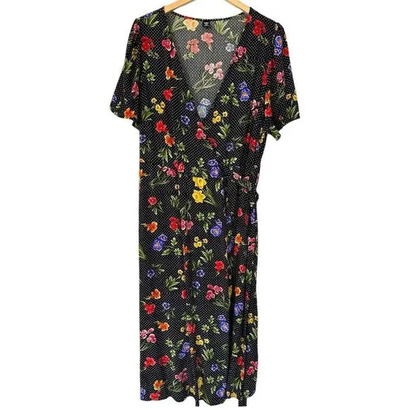 Black Wrap Dress by Shein Curve Frenchy Floral Printed Puff Sleeve Knotted 4X - Picture 7 of 13